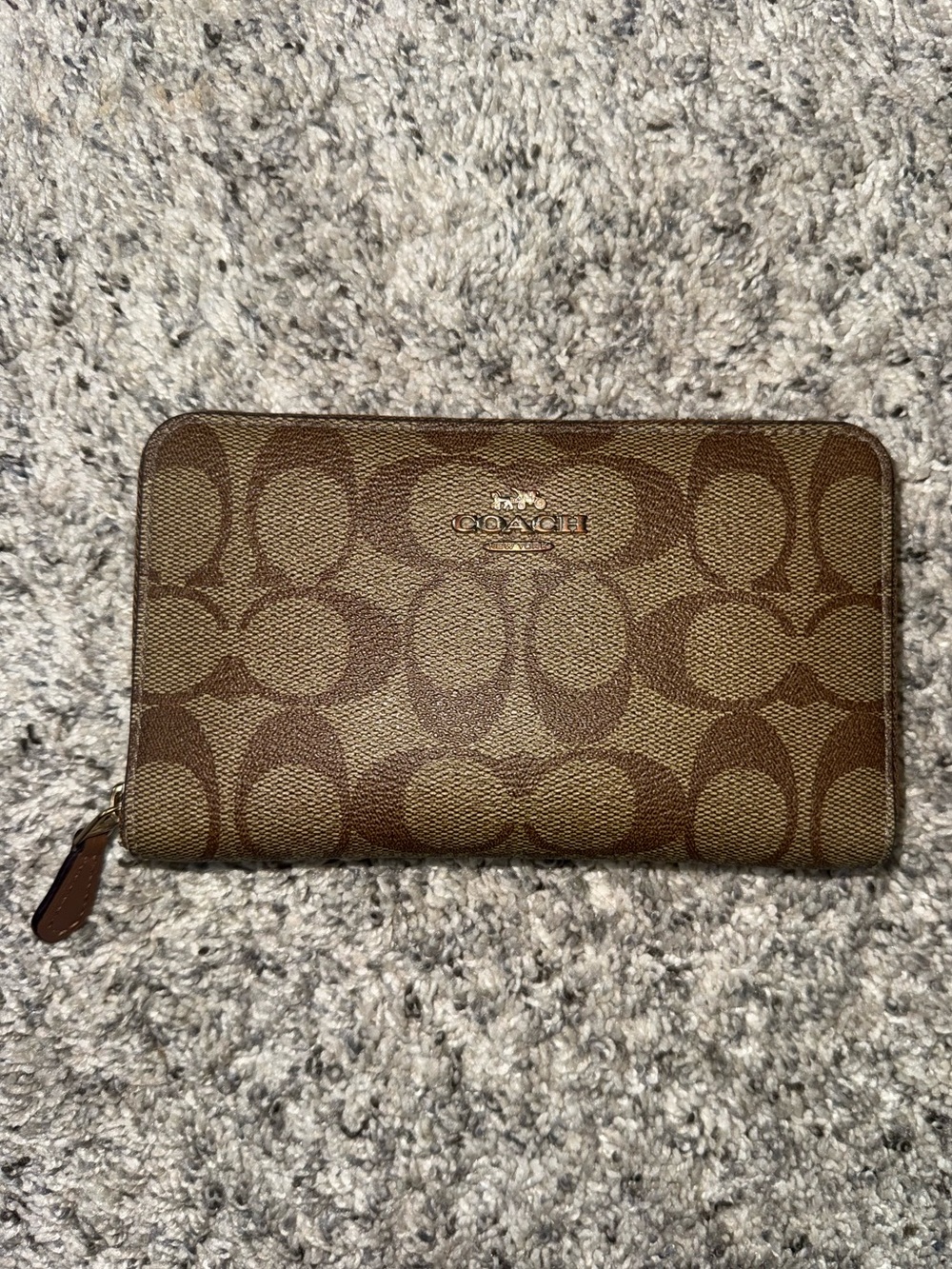 Coach Brown Signature Monogram Wallet with Gold Hardware
